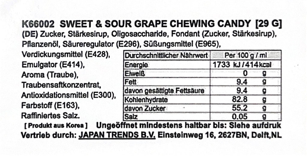 SEOULSTATION berlin Inhaltsstoffe Sweet and Sour Grape Chewing Candy