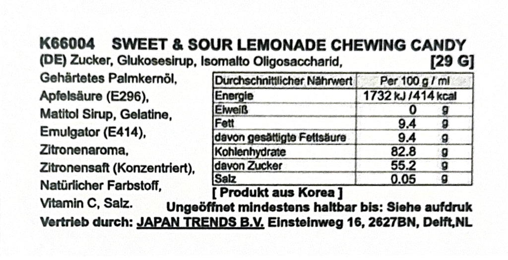 SEOULSTATION berlin Inhaltsstoffe Sweet and Sour Lemonade Chewing Candy